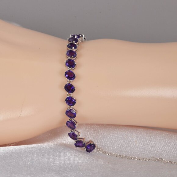 925 Sterling Silver Natural Amethyst Tennis Bracelet - Picture 2 of 2